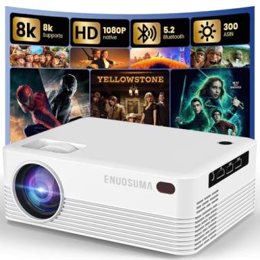 Imagem de ENUOSUMA Mini projetor, projetor de vídeo portátil H5 com WiFi e Bluetooth, projetor de filmes suporta 8K com sistema Android, correção automática de Keystone, projetor de vídeo de tela de 101.6 cm