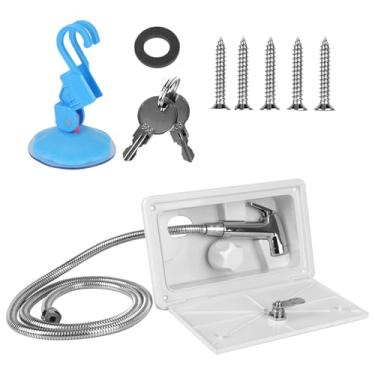 Imagem de Kit de caixa de chuveiro exterior RV Torcarvh Chuveiro com trava com mangueira e 2 chaves para barco marítimo RV Motorhome Caravana Camper Acessórios (Branco)