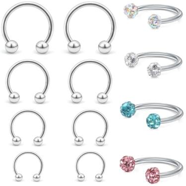 Imagem de Cisyozi Anéis de septo de ouro 20G, ferradura, septo, nariz, lábio, argola, mordida de cobra, aço inoxidável cirúrgico, calibre 20, tragus, catilagem, hélice, daith, torre, brinco, piercing sorridente