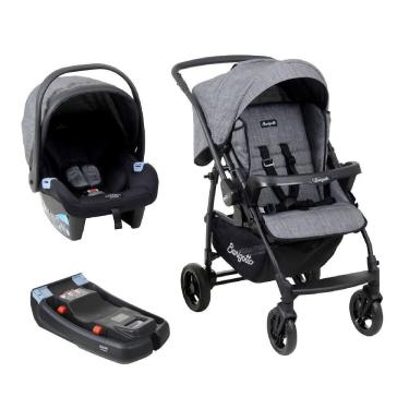 Imagem de Kit Carrinho RIO 22- Preto Mesclado Burigotto com Bebê conforto + Base Belted