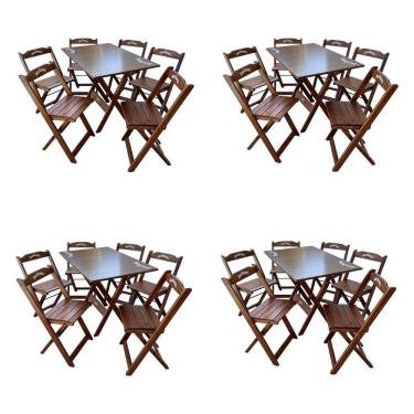Imagem de Kit 4 Conjuntos Mesa Dobrável Madeira 110x70 Com 6 Cadeiras Personalizada Jack Imbuia - Tarimatã