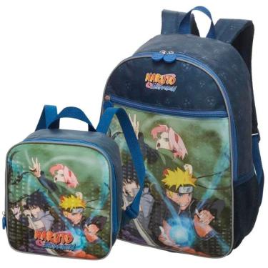 Imagem de Kit Mochila Costas Lancheira Térmica Escolar Infantil Naruto Shippuden Time 7 Azul