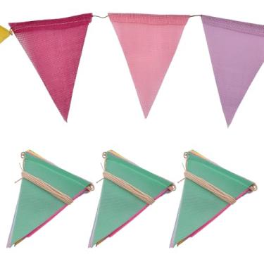 Imagem de Bandeiras de flâmula de triângulo de serapilheira coloridas pré-amarradas, guirlanda de bandeira de tecido de 9 m com 36 bandeiras para festa de aniversário, festival ao ar livre, jardim e decorações