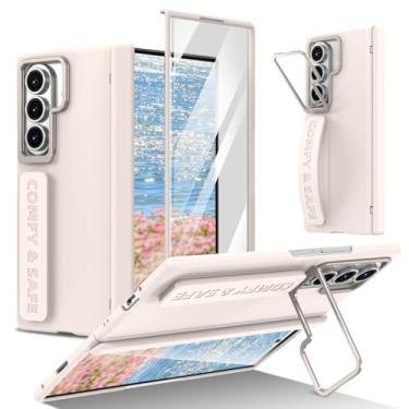 Imagem de HOULEE Capa para Samsung Galaxy Z Fold 7 com protetor de tela de dobradiça, alça de mão Z Fold 7 capa de telefone com suporte de metal, capa de telefone de pulseira de material de PC premium para