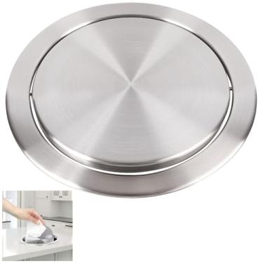 Imagem de Tampa dobrável para lixeira de bancada embutida, tampa de lixeira de aço inoxidável flip-top balanceada, projetada especificamente para lixeira embutida de aço inoxidável