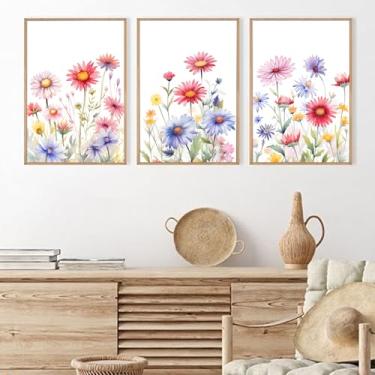 Imagem de Arte de parede em tela de flores silvestres em aquarela imagens de flores coloridas abstratas flores silvestres imagens de plantas coloridas impressões florais botânicas pinturas florais modernas sala