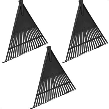 Imagem de UNIDAS STORE, Kit 3 Vassouras Rastelo Plástico Preto Jardim Grama Sem Cabo