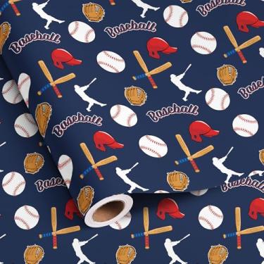 Imagem de Altarho Rolo de papel de embrulho de beisebol para meninos e crianças - Bolas de morcegos azuis e jogadores, presente esportivo para aniversário, feriado, dia dos pais, formatura, total 28,5 m²