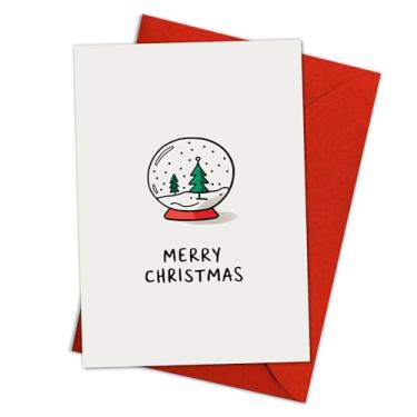 Imagem de Cartão de Natal minimalista com globo de neve (13,5 x 20,3 cm), lindo cartão de felicitações de férias de inverno com árvore, Feliz Natal em branco dentro para amigos, família, colegas de trabalho