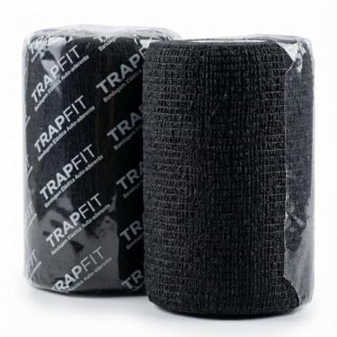 Imagem de 2 unidades Bandagem Adesiva Elastica Autoaderente, 10 cm x 4,5 m, Preta ideal para recuperação e suporte muscular TRAPFIT