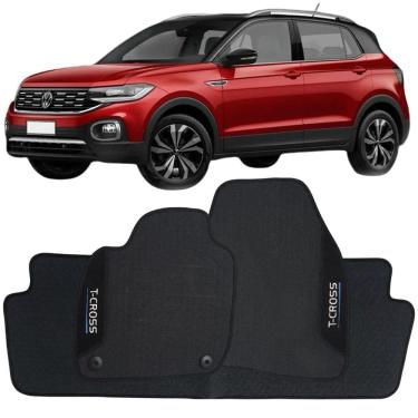 Imagem de Tapete Borracha T-Cross 2019 à 2025 Preto Pvc Logo Bordado Jogo 3 Peça Personalizado Automotivo Wave