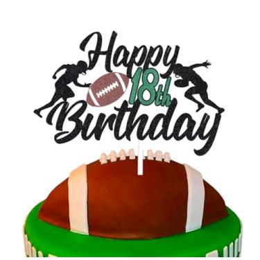 Imagem de Topo de bolo de futebol de 18 anos feliz aniversário 18 anos de idade cena de jogador de rúgbi decoração de bolo para crianças tema esportivo festa de dezoito aniversário suprimentos para eventos para