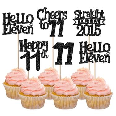 Imagem de 30 Pack Straight Outta 2015 Cupcake Toppers Glitter Black Eleven Happy 11st Birthday Cupcake Picks Cheers to 11 Years Cake Decorations for Baby Shower Boys Girls Kids 11st Birthday Party Supplies