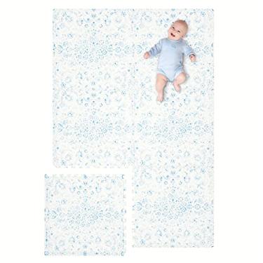 Imagem de Extra Large Baby Play Mat - 4FT x 6FT Non-Toxic Foam Puzzle Floor Mat for Kids & Toddlers (Persia Handmade Pattern, Blue and White)