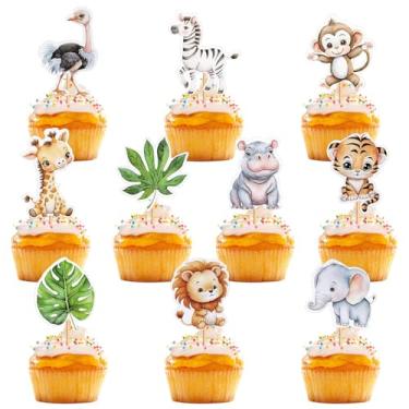 Imagem de 40 Pack Safari Animals Cupcake Toppers, Cute Jungle Theme Cake Picks for "Wild One" First Birthday, Zoo Animal Theme Dessert Picks Baby Shower Decorations & Party Supplies