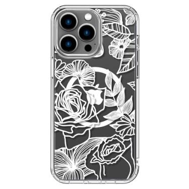 Imagem de ICEDIO Capa para iPhone 14 Pro Max com protetor de tela - compatível com carregamento sem fio, proteção aprimorada da câmera, capa transparente com design floral moderno para mulheres - Elegante