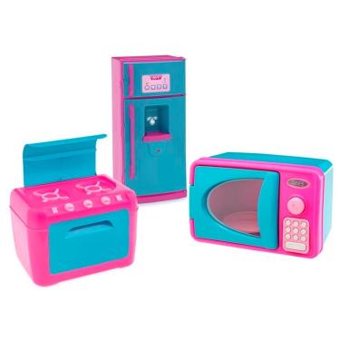 Imagem de Kit Mini Brinquedo Cozinha Fogão Microondas Geladeira