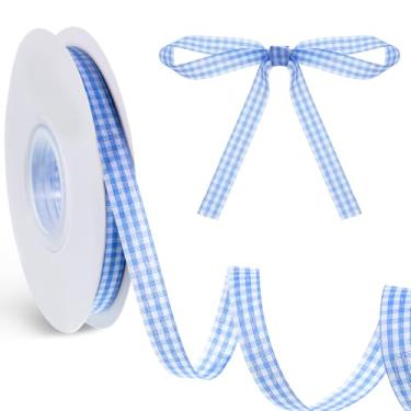 Imagem de 1 rolo de fitas xadrez de búfalo, 9,5 cm x 50 m, fita guingão azul claro e branco, fitas xadrez de borda tecida, fita de borda de poliéster para costura, artesanato DIY, embrulho de presente