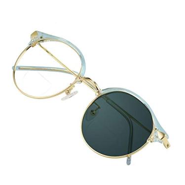 Imagem de VisionGlobal Óculos de leitura bifocais com bloqueio de luz azul para homens e mulheres - Leitores de computador ovais retrô estilosos, S1420_azul (c9)_sb_cinza, +0.00/+1.75 Magnification