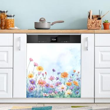 Imagem de ATTX Capa de ímã de lava-louças colorido flores silvestres prado, 58 cm C x 66 cm A decoração da capa da máquina de lavar louça, decalques de armário doméstico adesivos de eletrodomésticos #92