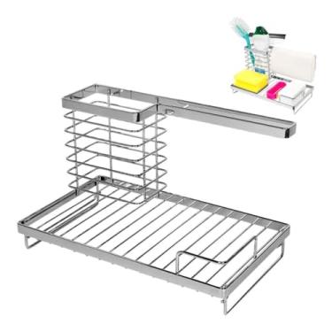 Imagem de Organizador De Louça Talheres Multiuso Para Pia Bancada Cozinha Em Aço Piatina Anti-Ferrugem Porta Sabão Esponja Produtos De Limpeza (Cromado)