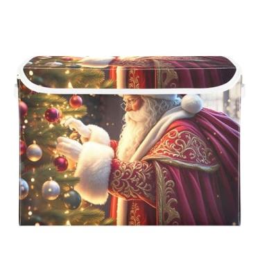 Imagem de SEHANY Cestas de armazenamento de Papai Noel de Natal com tampas, organizador de caixas de armazenamento de tecido para armário de roupas, cobertor de escritório, berçário, 42 x 32 x 30 cm