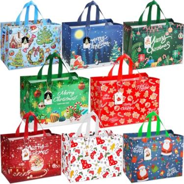Imagem de BorKinHa 8 pacotes de sacos de presente de Natal com alças grandes não tecido (colorido-001-8 peças)