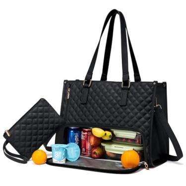 Imagem de Bolsa Tote Portátil para Computador com Capacidade Grande de Patchwork Camada Isolação Almoço Couro PU Feminina Forro Poliéster Fechamento Zipper