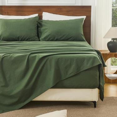 Imagem de Bedlifes Lençóis 100% de linho francês King Size 45 a 60 cm, bolso extra profundo, conjunto de 4 peças respirável e absorvente de umidade, lençóis macios e duráveis para colchões grossos (verde