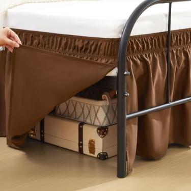 Imagem de RIMELA Saias de cama marrom chocolate com cantos divididos, tamanho solteiro, caimento de 38 cm, rodapé elástico para cama, fácil de instalar, babados, tecido macio, lavável na máquina para armação de