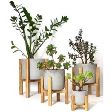 Imagem de Suporte para Vaso de Planta em Madeira Pinus - Suporte de Chão para Vasos 15-30cm com 10kg Capacidade(G 25x25cm)