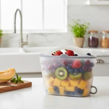Imagem de Recipientes de armazenamento de alimentos de silicone reutilizáveis - sacos de armazenamento de alimentos à prova de vazamento em suporte para preparação de refeições, cozinha, geladeira