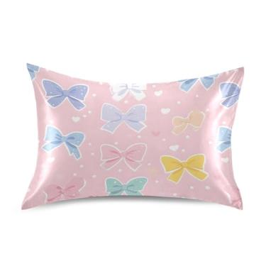 Imagem de SEHANY Capas de almofada de seda com laço rosa para cabelo e pele, capas de almofada de cetim respiráveis macias e refrescantes com fecho de envelope, tamanho king (50,8 x 101,6 cm)