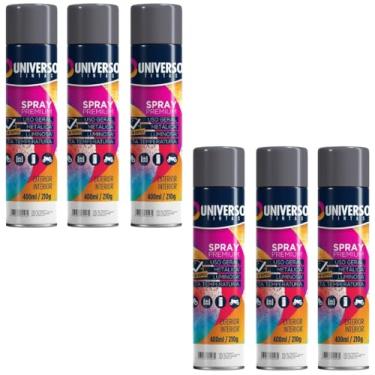 Imagem de Tinta Spray 400ml Cinza Grafite Uso Geral em Aço Ferro Couro Gesso Cerâmica | Universo | Kit 06 un