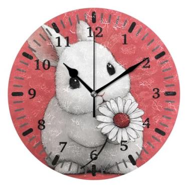 Imagem de CEBUGI Relógio de parede de coelho fofo operado por bateria, relógios de parede silenciosos sem tique-taque para cozinha, banheiro, quarto, escritório, decoração 25,4 cm