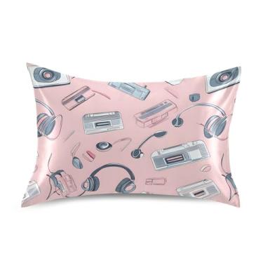 Imagem de xigua Fita cassete de cetim fronha para cabelo e pele lavável na máquina almofada de cetim antiderrapante refrescante capa de cama queen com fecho de envelope, 50,8 cm x 76,2 cm