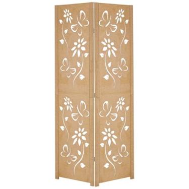 Imagem de 2 Biombo Sanfonado Repartido Divisor De Ambiente Folha Madeira Mdf Painel Separador Divisória Vazado Liso Fechado Horizontal(Floral)