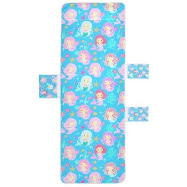 Imagem de STAYTOP Capa de toalha de cadeira de descanso, linda capa de espreguiçadeira macia de sereia de desenho animado, capas de cadeira de praia com bolsos para jardim ao ar livre, pátio, pátio, banhos de