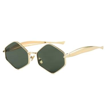 Imagem de Óculos de Sol Femininos Cat Eye Punk Metal com Proteção UV400 e Design Masculino para Esportes ao Ar Livre, Corrida e Ciclismo, Cor Verde Escuro Dourado