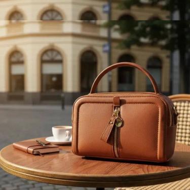 Imagem de Bolsa feminina baú pequena Pavão de Ouro