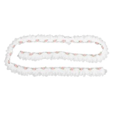 Imagem de Fita de renda branca com acabamento floral rosa com contas de pelúcia, tecido bordado de flores 3D, suprimentos de acessórios de vestido de 5,5 cm. Materiais de artesanato para vestidos de festa de