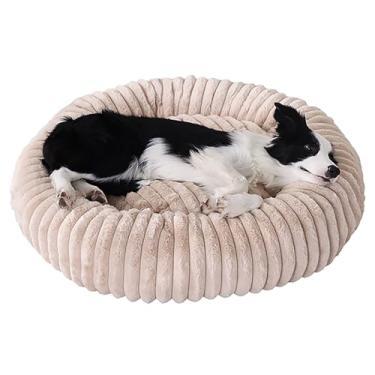 Imagem de Cama grande para cães - Cama ortopédica redonda e relaxante para animais de estimação, camas em forma de rosca para gatos de tamanho médio para aliviar a ansiedade(Apricot,39.in)