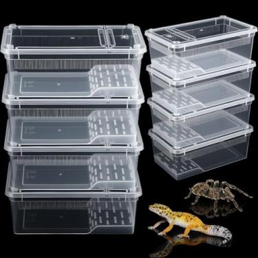 Imagem de Irenare Caixa de alimentação de tarântula de terrário de aranha de plástico com 8 peças para dragão barbudo, lagarto, aranha, lagartixa, escorpião (tiras de ventilação, transparentes, 21 x 12 x 8 cm)