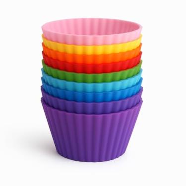 Imagem de Kit Forminhas de Silicone para Cupcake, 12 Peças Coloridas, Antiaderente, Reutilizável, 7cm x 4cm x 3.5cm, Resistente até 220°C, Livre de BPA, para Muffins, Bolinhos e Sobremesas
