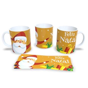 Imagem de Caneca de Cerâmica Natalina, Tema Papai Noel na Chaminé, Azul com Flocos de Neve, 325ml (16)