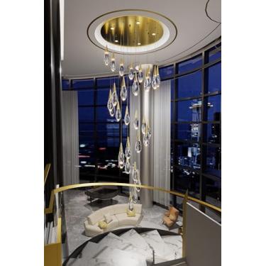 Imagem de ABTTOI Lustre extra grande de 30 luzes para teto alto dourado moderno luminária pendente lustre de cristal para escada, hall de entrada, sala de estar