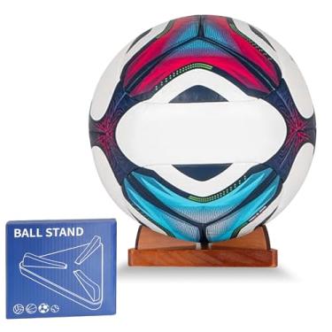 Imagem de AIDILI Suporte de basquete de madeira, suporte de armazenamento de bola de mesa para basquete, futebol, vôlei, beisebol, organizador de acessórios esportivos para fãs de jogadores