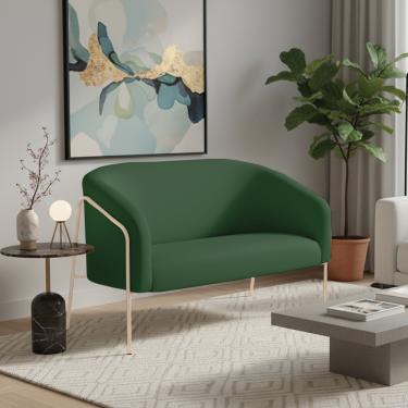 Imagem de Sofá 2 Lugares Namoradeira Stella Base Industrial Alta Champanhe Veludo Verde D03 - D'Rossi