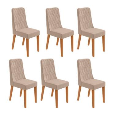 Imagem de Conjunto com 6 Cadeiras Luar Veludo Creme e Amêndoa
