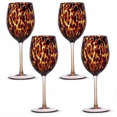 Imagem de Honeydak Conjunto de 4 copos de pedra marrom com estampa de leopardo tartaruga, 425 g, copos estilosos, sem haste, copo de vidro ideal para gim, tequila, vodca, refrigerantes